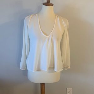 [Lovers + Friends] Ivory Sheer Long Sleeve Blouse - Size XS